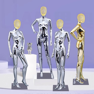 Maniquíes de exhibición de ventana de tienda de ropa de boda de mujer con cabeza ahuecada de plata dorada galvanizada con acabado cromado de gama alta - Product Image 2