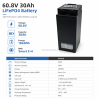 بطارية ليثيوم أيون VOLTRA LWB6030 بجهد 60.8 فولت وسعة 30 أمبير في الساعة، 1824 واط في الساعة، مع نظام حماية ذكي BMS، تدوم 1500 دورة للدراجات والسكوترات الكهربائية
