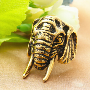 <b>Elephant</b> Ring Men's Retro Gold Stainless Steel Animal Shape Jewelry <b>Gift</b> - Product Image 2