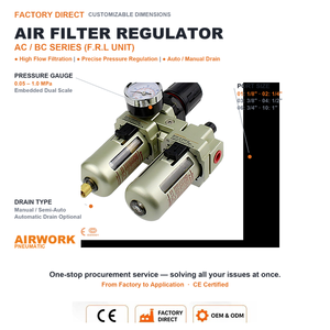 Luchtvoorbereidingsunit AC1500 Luchtfilterregelaar met manometer voor een machinegereedschap Modulair ontwerp Vergrendelknop Groothandel - Product Image 1