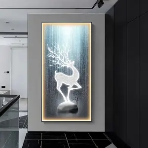 Upscale Modern Decorative Abstract Elk Luxury Frame Led Canvas Light Up Painting Wall Art