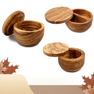 Boîte à épices et sel en bois d'olivier écologique Natural House, boîte à sel avec couvercle amovible, passe au lave-vaisselle, cadeau - Product Image 6