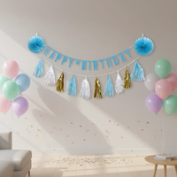 EASTTERN Prix de gros usine Kit de fête d'anniversaire mini durable avec guirlande de lettres, éventail en papier et pompon pour enfants, fournitures pour usage intérieur