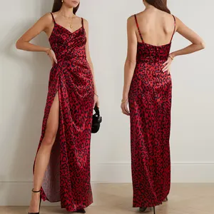 高品质定制红色晚礼服性感红色连衣裙情人节红色舞会礼服高狭缝连衣裙