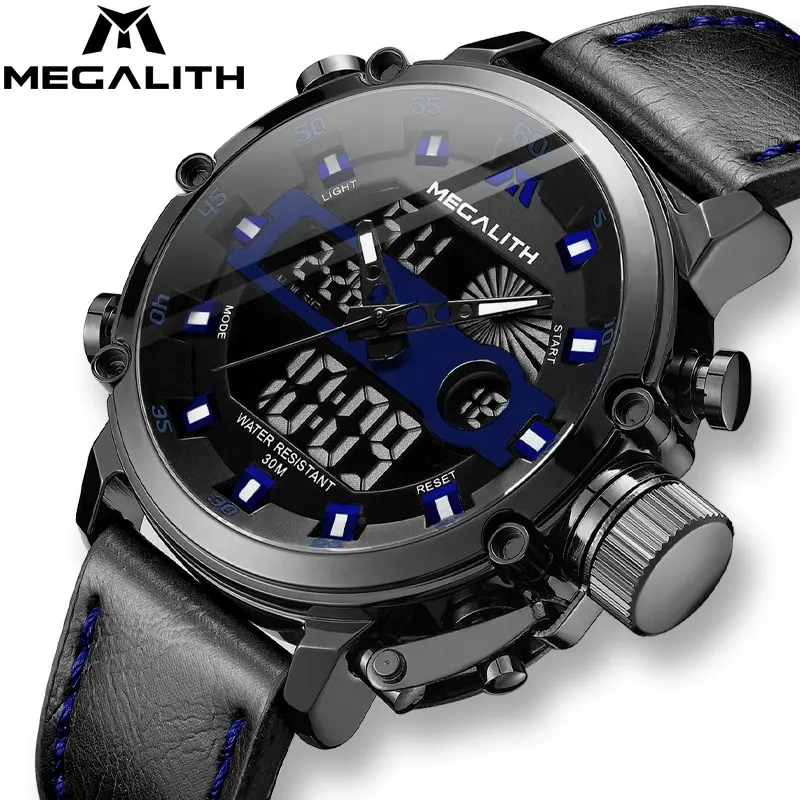 MEGALITH Sport Chronograph Quartz Multifunction Watches Men Dual Display Waterproof Luminous Wrist Watches For Men's Clock