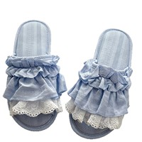Chaussons en coton moelleux à bout ouvert pour femmes, nouveau style, pantoufles chaudes pour la maison, chaussons en dentelle, chaussures d'extérieur tendance pour femmes