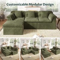 Canapé modulaire d'angle compressé sous vide en tissu velours côtelé avec housse amovible et lavable pour salon