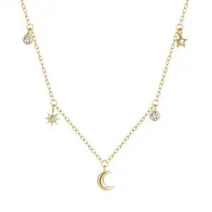 Minimalist Jewelry Sun Moon Necklace S925 Sterling Silver Jewelry Zircon Necklace 18k Gold Plated Jewelry For Wom