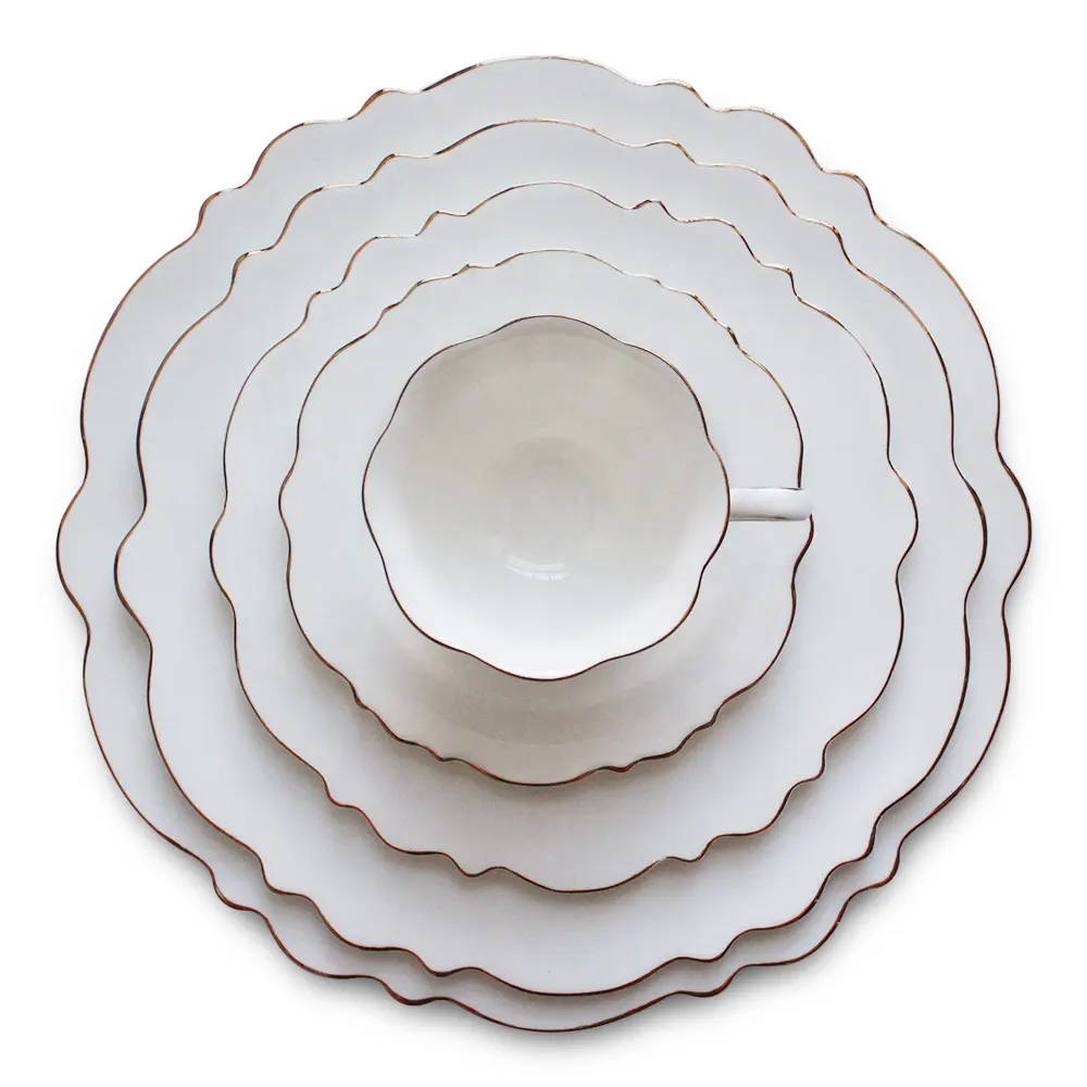 Необычные белые Прямоугольные керамические Столовые тарелки с золотистой квадратной костью, фарфоровые тарелки, лимонная посуда, полная фарфоровая посуда для свадеб