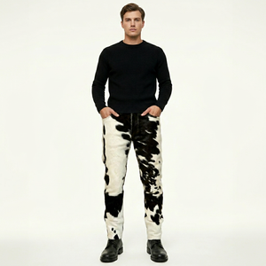 Premium Cowhide Fur Leather Pants Men Custom Real Hair On Hide Animal Print Trousers Stylish Slim Fit Streetwear Fashion Bottoms - Product Image 1
