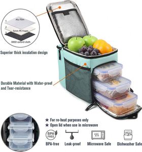Boîte à lunch isolée avec conteneurs et packs de glace-Sac de préparation de repas de grande capacité pour le travail, l'école ou les voyages en voiture, adapté à Adu - Product Image 3