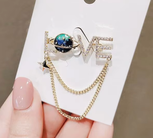 2023年流行の愛タッセルピン襟ブローチ女性用ライト防止合金バックルカーディガンスーツアクセサリーマジックスタークリスタルパール - Product Image 3