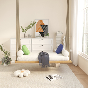 Dondolo Sospeso <span class=keywords><strong>in</strong></span> <span class=keywords><strong>Legno</strong></span> Stile Nordico, Sedia a Dondolo da Interno/Esterno per Balcone, Disponibile per Vendita Diretta, Dropshipping e Personalizzazione - Product Image 5