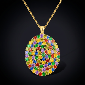 Pendentif en pierre multicolore de créateur, argent sterling 925, finition or antique, ovale, bijoux en pierres précieuses pour femmes - Product Image 5