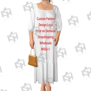 Abito Comodo in Poliestere e Cotone, Abbigliamento Polinesiano Plus Size per Donne, Elegante Vestito Lungo a Sirena con Maniche a Sbuffo - Product Image 6