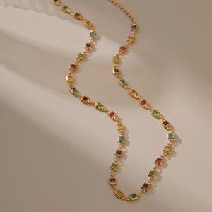 وصل حديثًا قلادة من الزركون البوهيمي مربع اللون إبداعية مصنوعة يدويًا من الخرز عيار 18 قيراط من الذهب الحقيقي من الزركونيا وقلائد بياقة من الأحجار الكريمة - Product Image 2