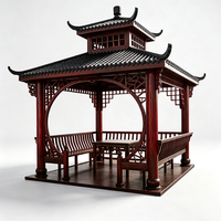 Kit de pavillon hexagonal en bois avec bancs intégrés, gazebo hexagonal en bois massif avec toit en pagode à double niveau