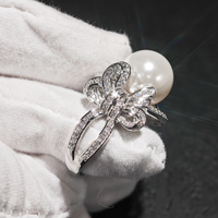 Élégant 925 Sterling Silver 12MM 4A Perle D'eau Douce Arc Perle Anneaux Bowknot Anneau pour Femmes Fine Jewelry Anniversaire De Mariage