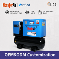Compresseur d'air mobile à vis VSD 2-en-1 de petite taille 4kW 7.5kW avec réservoir et roues