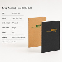 Carnet A5 cousu 141x207mm 80GSM 60 feuilles lignées en papier kraft Couverture noire 300 pièces/carton Vente en gros