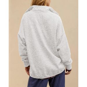FOXA <b>Women's</b> Oversized <b>Henley</b> Sweatshirt Pullover <b>Top</b> With Quilted Placket Fall Outfits Long Sleeve Knitted <b>Top</b> - Product Image 5