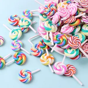 DIY Polymer Clay Candy Colorful Lollipop Charms Resin Rainbow Bar