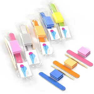 3 Pcs/set Professional Disposable Manicure Set Wood Nail File Buffer Block with Stick Wholesale Hotel Disposable Manicure Set