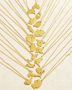 287 pays en acier inoxydable carte forme collier à breloques 18K plaqué or Porto Rico Palestine Syrie Liban collier pendentif - Product Image 1