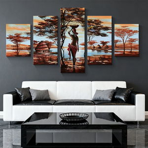 Moderno CONJUNTO <span class=keywords><strong>DE</strong></span> 5 piezas abstracto africano Mujer paisaje lienzo arte pintura personalizada sala <span class=keywords><strong>de</strong></span> estar decoración del hogar pintura <span class=keywords><strong>de</strong></span> pared - Product Image 1