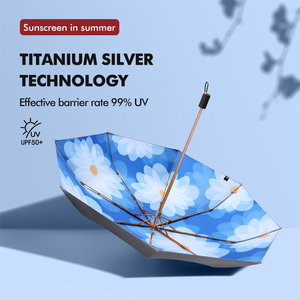 Parapluie Soleil et Pluie, Parapluies de Voyage, Protection Solaire UFP50+, Parapluie Pliant Triple avec Logo, Fleurs Colorées, 21 Pouces, 8K - Product Image 2