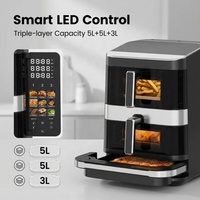 Friteuse à air électrique sans huile en acier inoxydable, double panier classique 10-15L, écran tactile, fonction cuisson, pour usage domestique, modèle français