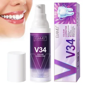 Hot Sale V34 Purple Colour Corrector Tooth Stain Removal for Teeth Whitening Toothpaste Clean Mouth Remove Tartar Yellow Stains