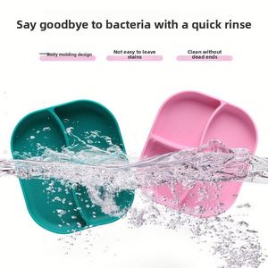 Plateau d'alimentation carré en silicone à trois compartiments pour enfants, avec ventouse, conception monobloc compartimentée, sûr pour bébé, qualité alimentaire, pour la diversification alimentaire - Product Image 3