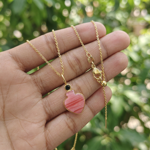 Trendy Jewelry Spade Shape Gemstone Pendant Necklace with Tiny CZ Accents 18k Gold Plated Bezel Setting Cable <b>Chain</b> Necklace - Product Image 4