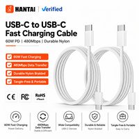 Kabel USB C ke USB C 60W PD Pengisian Cepat, Kabel Charger Tipe C Berbahan Nilon Kepang untuk iPhone 15 16 17 Samsung S24 Ultra