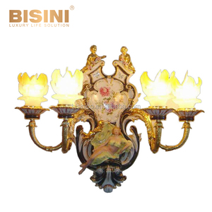 Originale Classico Stile Rococò Oro Cherubino e Floreale Ornato Due <span class=keywords><strong>Braccio</strong></span> Da Parete di Candela Sconce per la Villa - Product Image 2