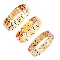 Bracelet magnétique personnalisé pour homme en acier inoxydable doré, fait main, avec breloque en germanium et 4 éléments thérapeutiques pour la santé