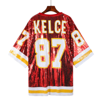 Robe T-shirt personnalisée rouge en polyester à imprimé sequins pour femme, longueur courte, taille ample, idéale pour les sorties décontractées ou les matchs de football en ville