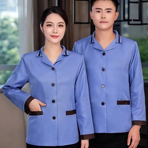 Hotel Cleaning Uniform Short Sleeve Blue Unisex Moisture Wicking Housekeeping Staff Workwear - Product Image 4