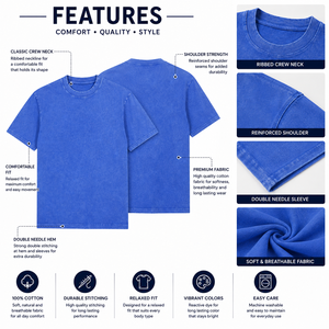 Camisetas de algodón cómodas y transpirables para hombre, camiseta azul de manga corta con cuello redondo, color sólido, informal, holgada. - Product Image 6
