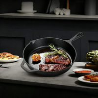 Poêle à frire en fonte avec poignée d'assistance, ustensile de cuisine pour steak, œufs, bacon, nettoyage facile, utilisation intérieure et extérieure