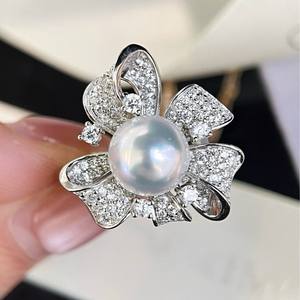 Anillo de perlas naturales de plata de primera calidad con diseño de cinta y solapa, 9-10 mm, plata chapada en oro rosa 925, calidad impecable - Product Image 4