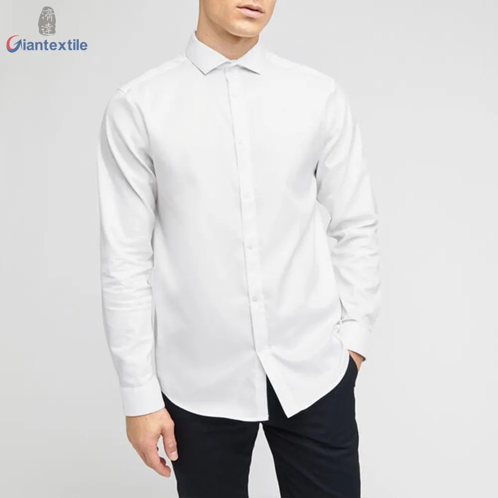 Giantextile حار بيع قميص رجالي الأبيض الصلبة التجاعيد شحن اللباس قميص نوعية جيدة للرجال