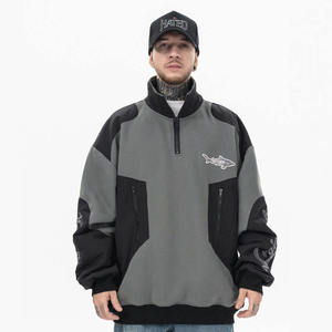 Venta al por mayor logotipo personalizado Zip Up sudadera Patchwork pulóver sudaderas con capucha para los hombres - Product Image 5