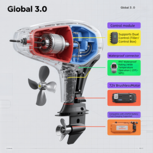 Moteur hors-bord électrique 1,5 CV |   1,5 kW 48 V, poussée de 20 lb, télécommande Bluetooth |   Pour kayak, SUP, planche à pagaie et bateau - Product Image 3