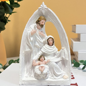 KOMI Noël Polyrésine Crèche Nativité Artisanat Religion Sainte Famille Résine Artisanat Cadeau <span class=keywords><strong>Joseph</strong></span> Marie Jésus en Crèche Décoration de La Maison - Product Image 6