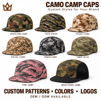 Casquette de course 5 panneaux camouflage personnalisée légère, chapeau de sport camouflage à visière courte pour activités de plein air, camping, avec boucle réglable, vente en gros OEM ODM