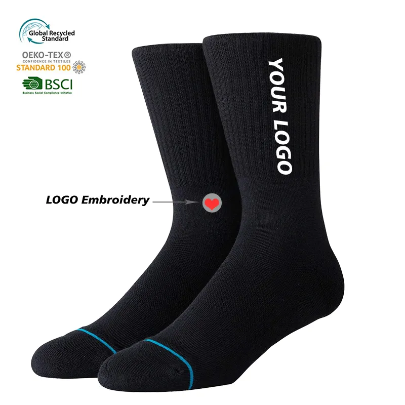 socks men sports custom logo customize embroidered made happy grip manufacture black football printing colorful socks