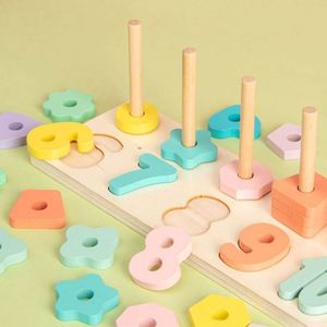 Jouets Montessori multifonctionnels pour enfants, développement de la motricité fine, tri de formes géométriques, tri de couleurs, empilage en bois - Product Image 2