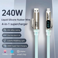 Cable de Carga Rápida 4 en 1 de 240W con Pantalla Digital, Chip E-Marker, Corriente de 5A, Transferencia de Datos de 480Mbps, Cable USB Tipo-C de Silicona Líquida